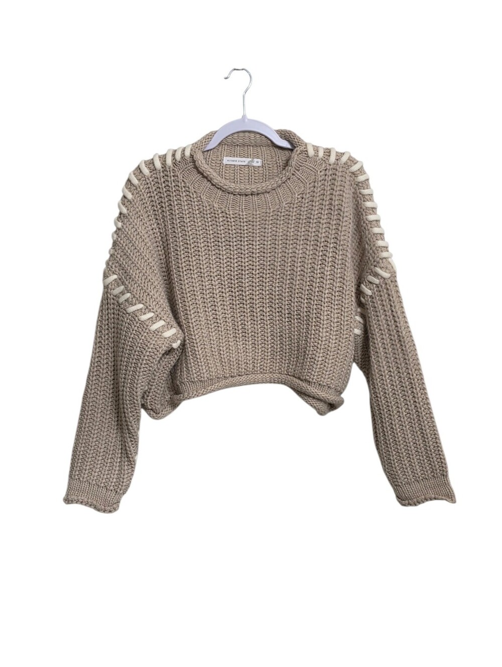 Altard State Chunky Beige Crop Roll Neck Sweater Xxs Oversized